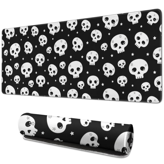 Long Mouse Pads for Desk,Black White Tiny Skull Pattern Desk Mats on Top Of Desks, Desk Mouse Pad Extra Large with 3mm Non-Slip Base and Stitched Edge for Gaming,Office,Work,Home 31.5"x11.8"