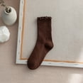 thumbnail image 3 of TNOBHG Versatile Mid-calf Socks Women's Coffee Mid-calf Lace Socks Retro Fungus Edge Stacked Solid Color Sweat-absorbent Breathable Elastic Long for Daily, 3 of 8