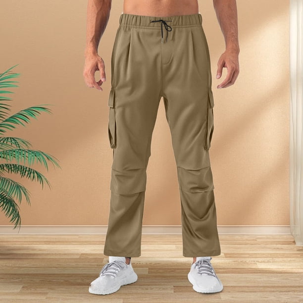 Pantalones largos para hombre, casuales, de moda, de color sólido, con cordón, cintura elástica y bolsillos.