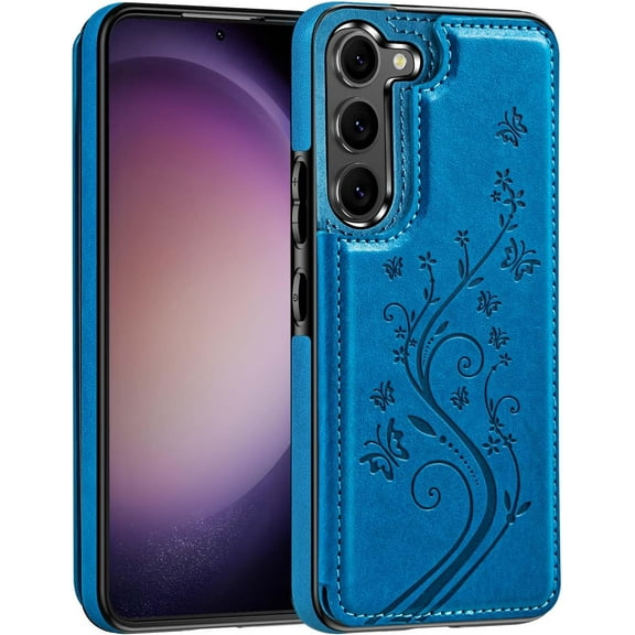 for Samsung Galaxy A54 Butterfly Leather Series Wallet Case with Card Holder Double Magnetic Clasp Back Flip Protective Cover for Samsung Galaxy A54, Blue