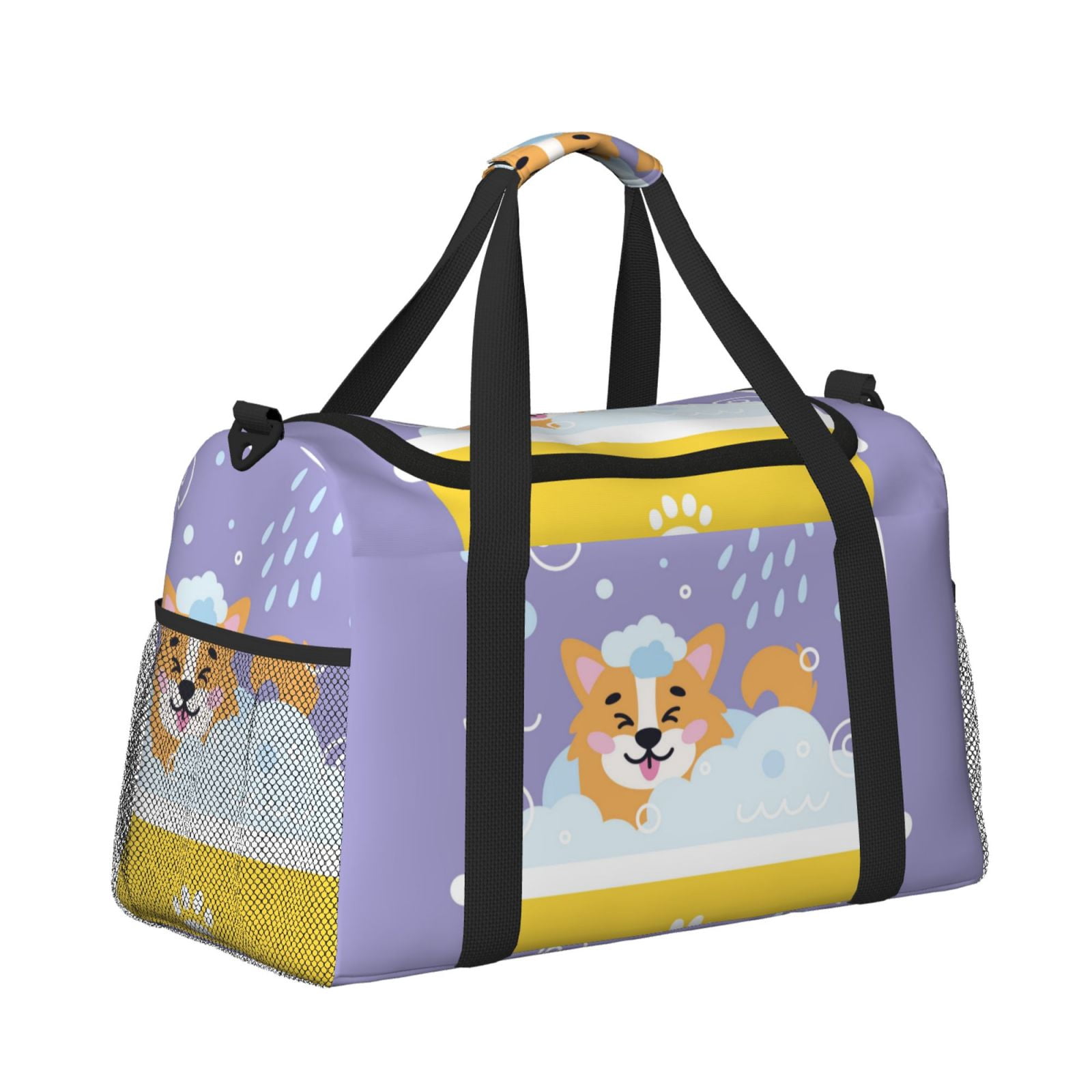 Fuzoiu Corgi Washing in Bathtub Print Travel Duffle Bag,Carry On Tote Bags,Duffel Bag,Sport Gym Bag, Hospital Bag for Labor and Delivery, Overnight Bag,Luggage Bag