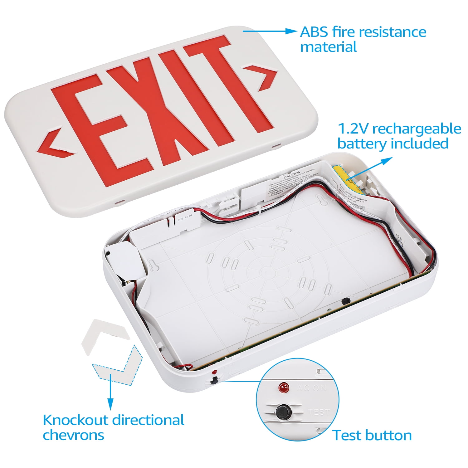 6 Pack Red LED Exit Sign Emergency Light, Double Sided, UL-Listed, AC 120V/227V Exit Light for Business, Residencial & Commercial