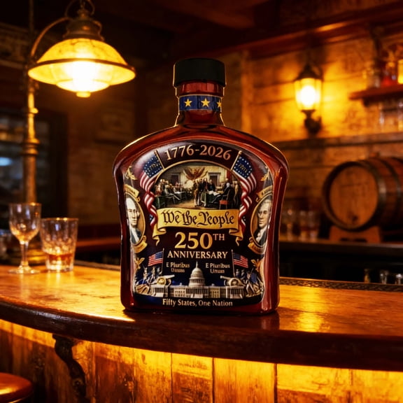 250 Anniversary Whiskey Bottle, USA 250th Anniversary Commemorative Glass Whiskey Bottle, “we the People” Heritage Whiskey Glass for Liquor Scotch Bourbon or Wine, Patriotic Gift