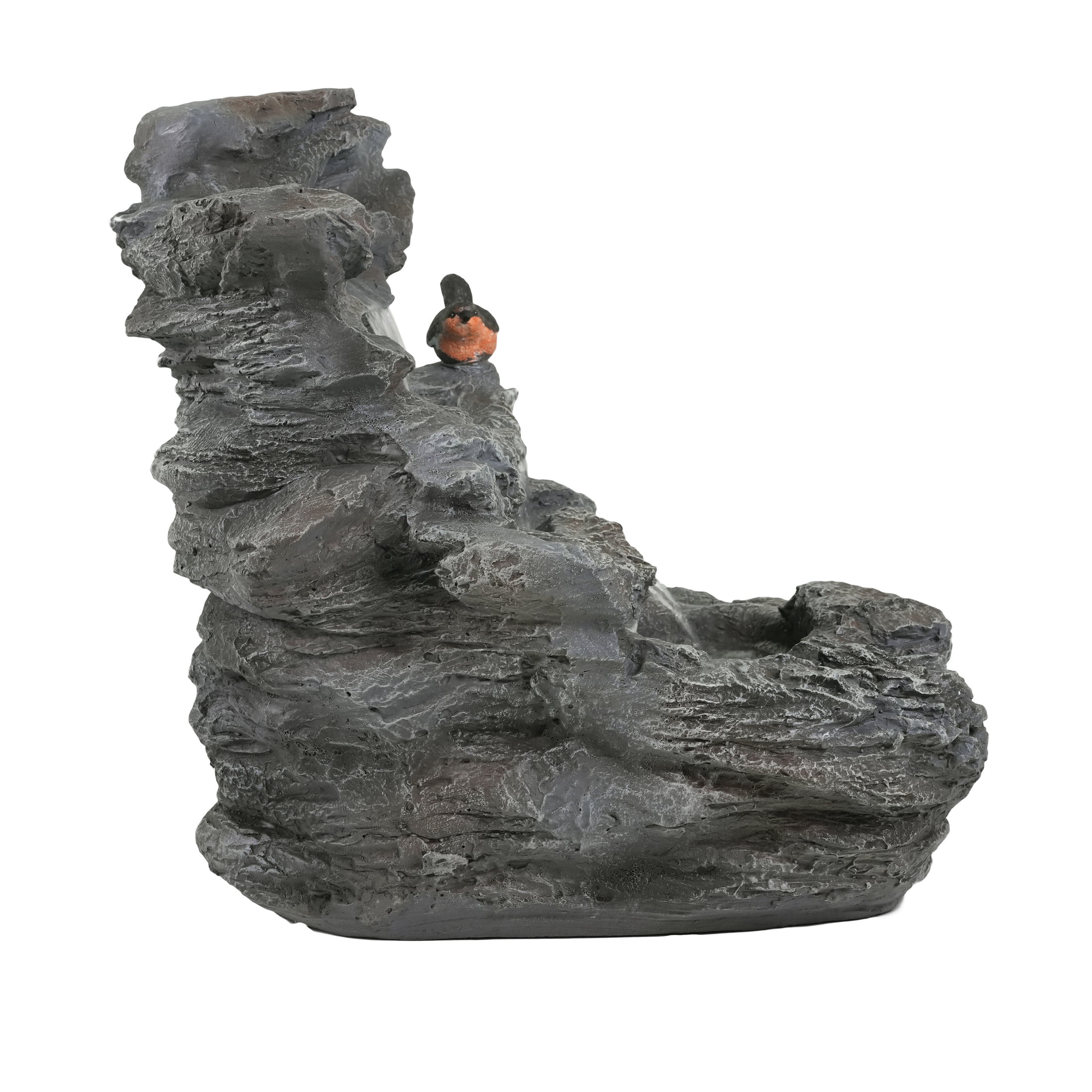 Christopher Knight Home 20.8" Concrete Rock Waterfall Fountain with LED Light, 4-Tier Flow, Garden Decor, Gray