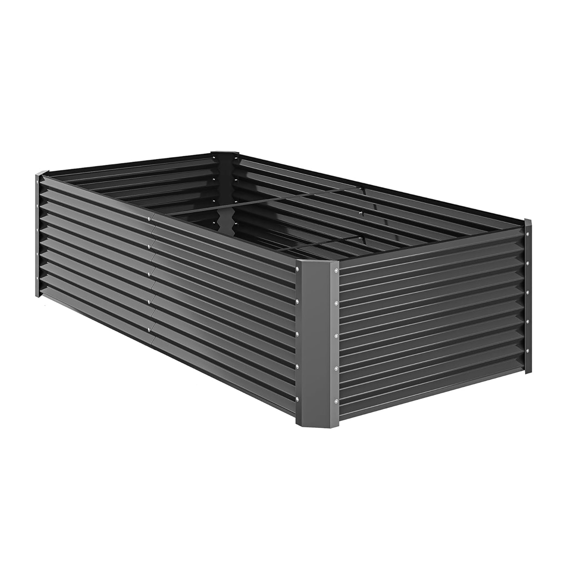 ModFusion 2 Pack 8x4x2 Ft High Metal Galvanized Raised Garden Bed Kit with Support Rod, Corner Panel Protection, Above Ground Planter Box, Large Gardening Pot, Dark Gray