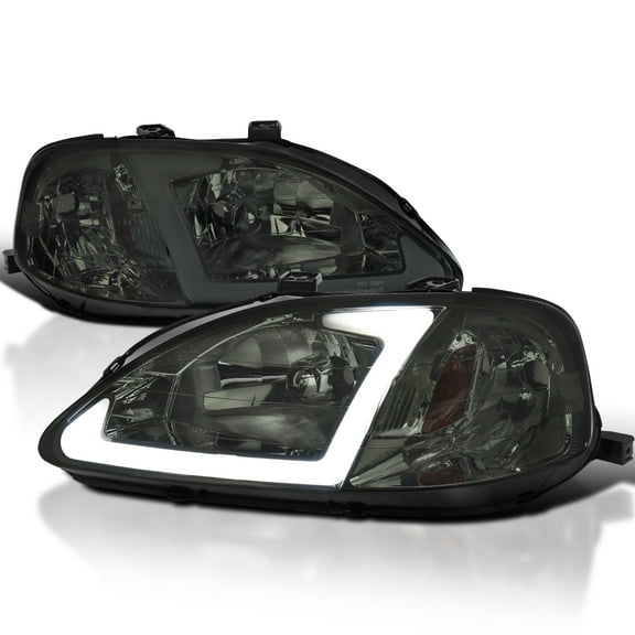 Spec-D Tuning Smoke Headlights w/ LED Strip Compatible with 1999-2000 Honda Civic EK/EJ/EM