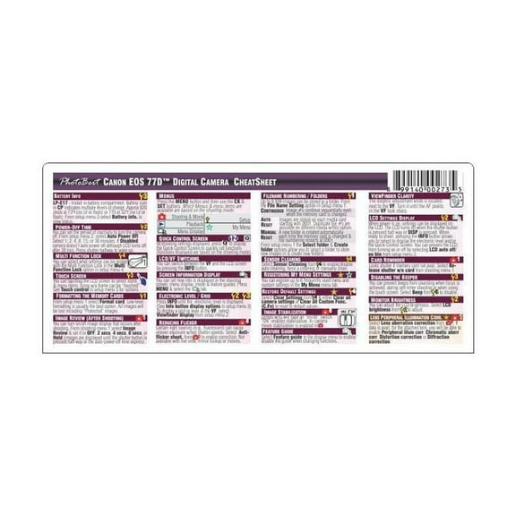 PhotoBert Photo CheatSheet for Canon EOS 77D Digital SLR Camera