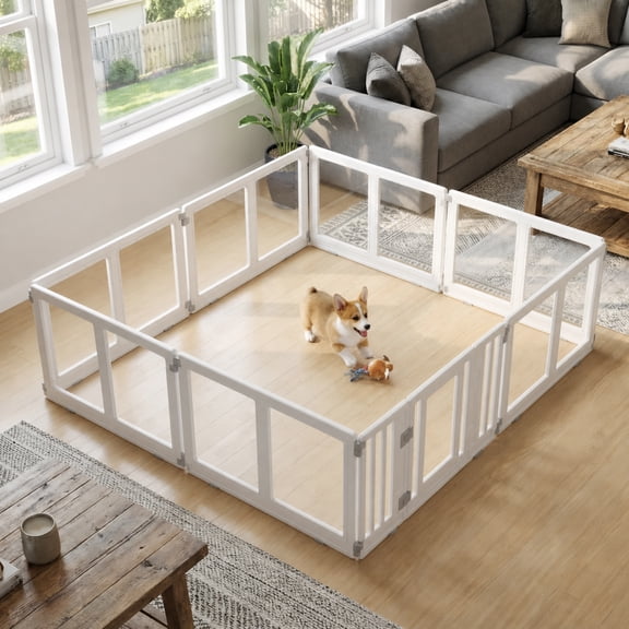 8pcs Acrylic Dog Play Yard, Fully Transparent Indoor Pet Fence with Door, Safety Lock Pet Playpen, No Tools Easy Setup Heavy Duty Pet Enclosure for Small Dogs, Cats, Rabbits