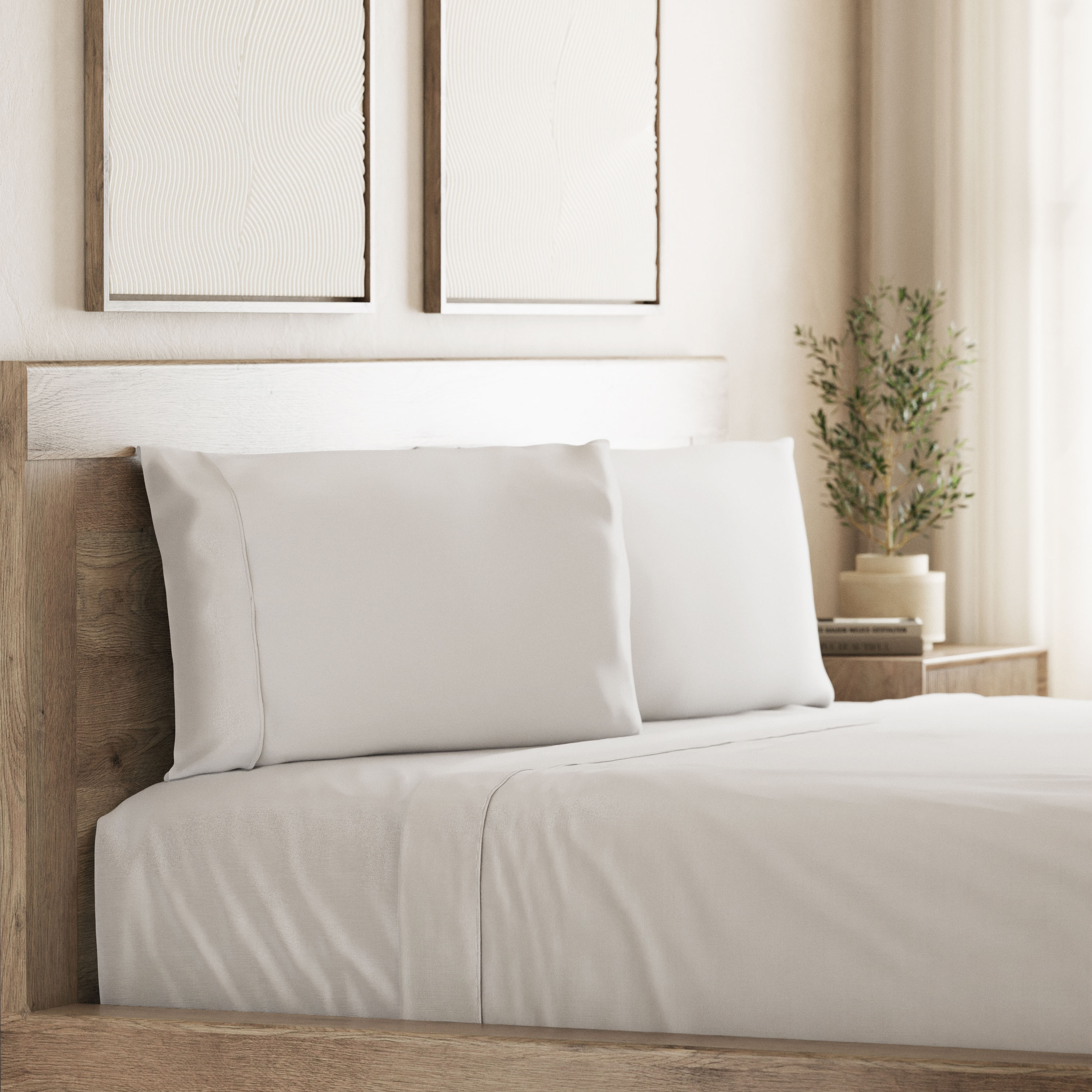 Seed & Stone Recycled Cotton Percale Bed Sheet Set, Soft, with Deep Pockets, King, White, 4-Piece
