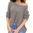 thumbnail image 2 of IMENGL Long sleeve crew neck off shoulder oversized knit pullover, Gray 2XL, Size M-2XL, 2 of 4