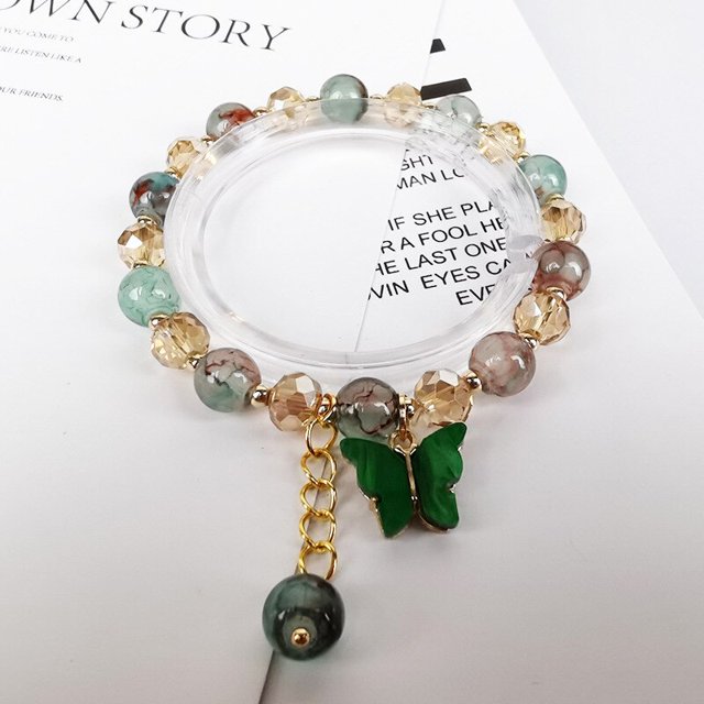 Pulsera con colgante de mariposa coreana a la moda, pulseras con cuentas de cristal coloridas bohemias, cuerda elástica hecha a mano, regalos de joyería para mujer Gao Jinjia LED