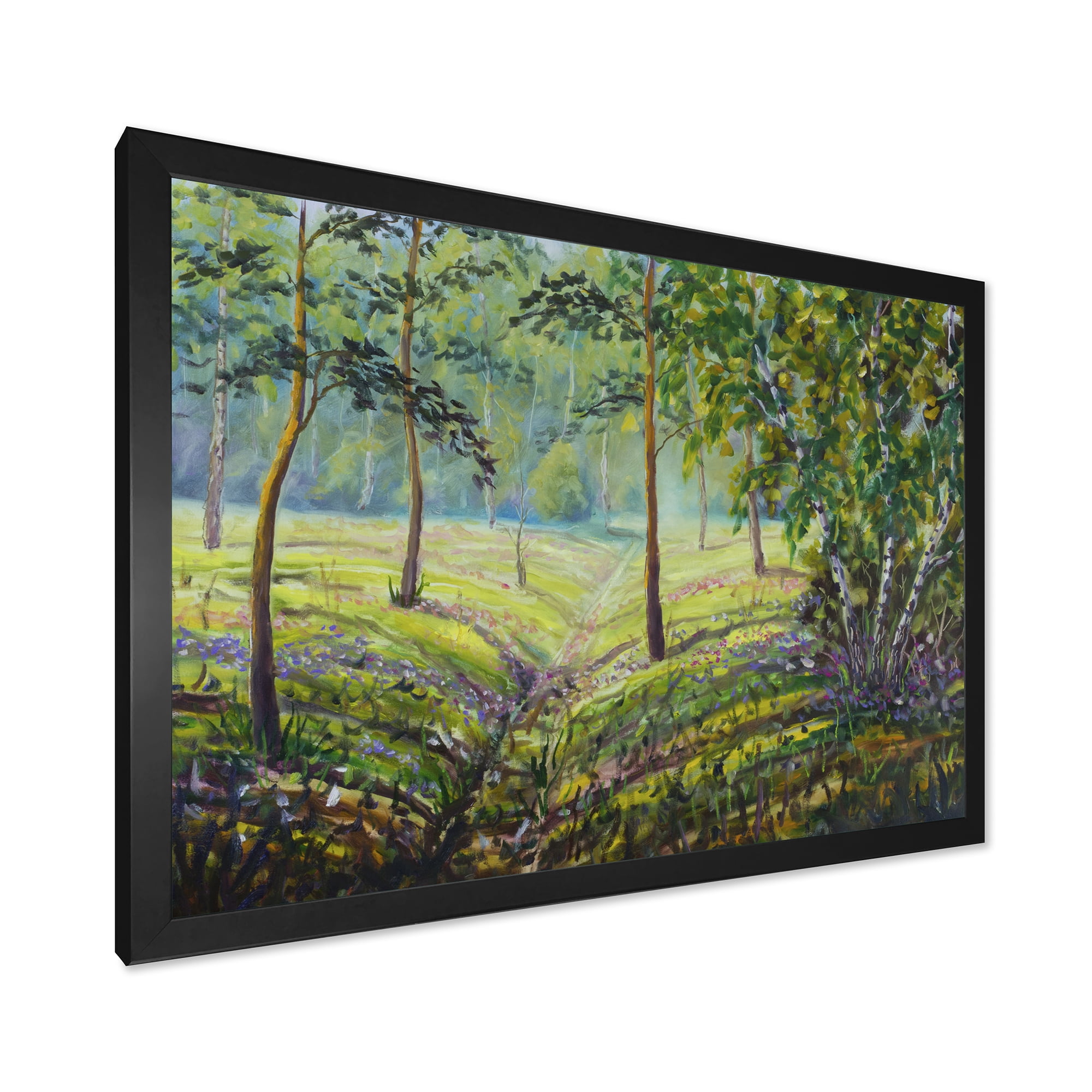 Designart 'Bushes and Pine Trees In The Forest I' Lake House Framed Art Print