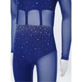 thumbnail image 5 of vastwit Kids Girls Dance Unitard Gymnastics Bodysuit Stretchy Mesh Rhinestones Figure Skating Jumpsuit Dancewear Navy Blue 14, 5 of 6