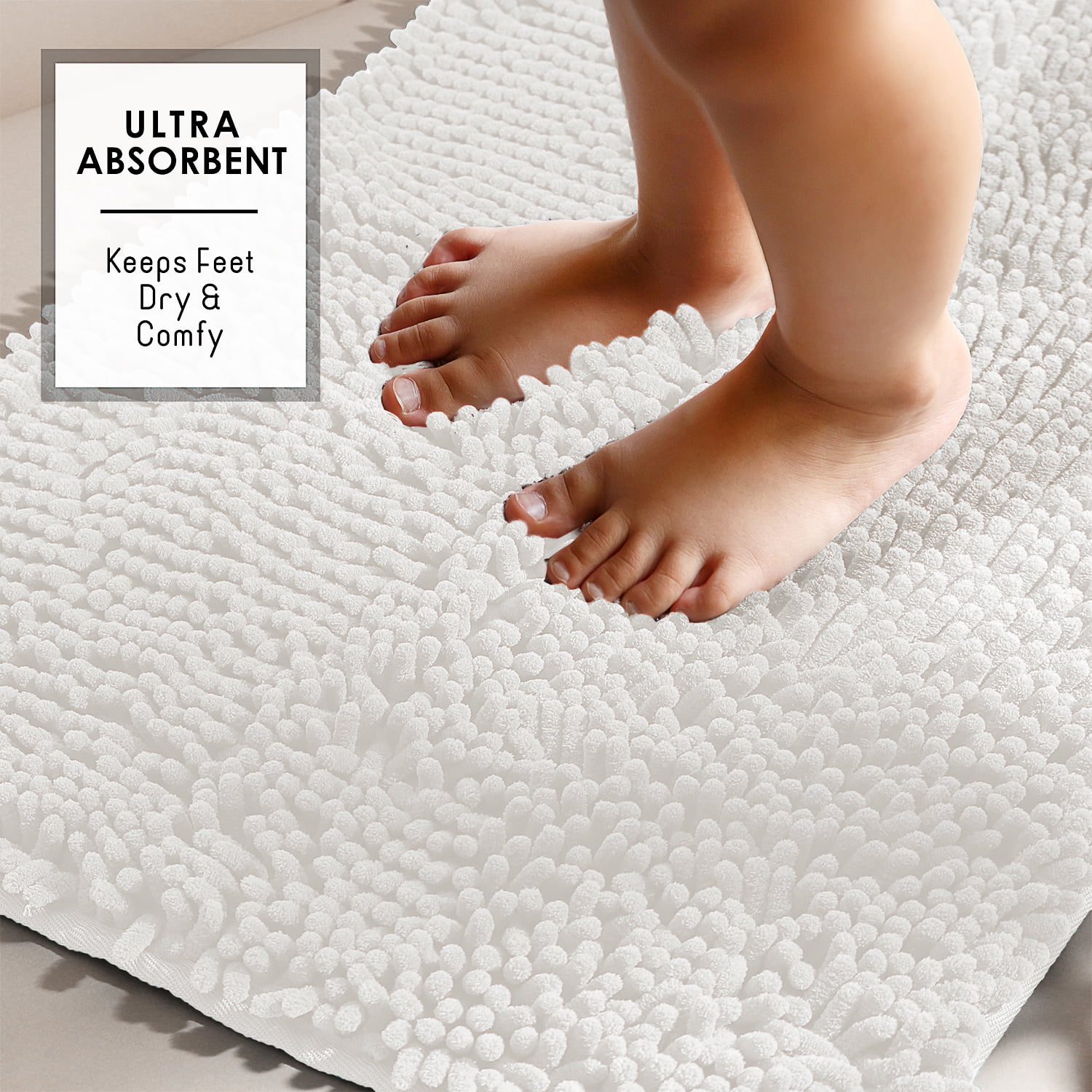 Lammaloe Chenille Bathroom Rugs Non Slip Bath Mat, 17x24 Ultra Absorbent, Bath Mats for Bathroom, Beige
