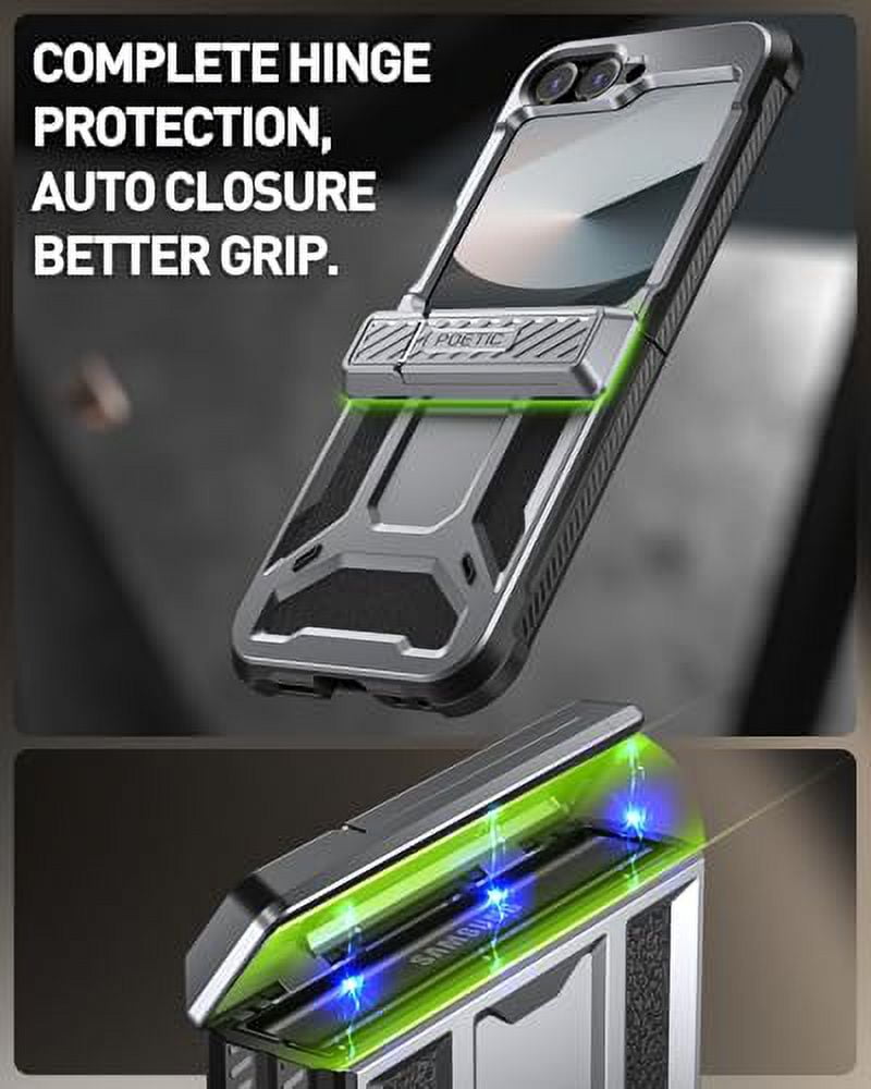 Poetic Spartan Case for Galaxy Z Flip 7 FE 5G (2025) and Galaxy Z Flip 6 5G (2024), [Kickstand][Built-in Screen Protector][Hinge Protection][20FT Drop Tested], Full-Body Cover, Metallic Gun Metal