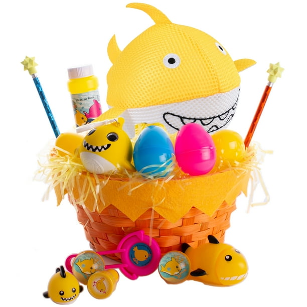 Young Kids Baby Shark Toy Filled 22pc 9.25" Easter Basket Gift Set