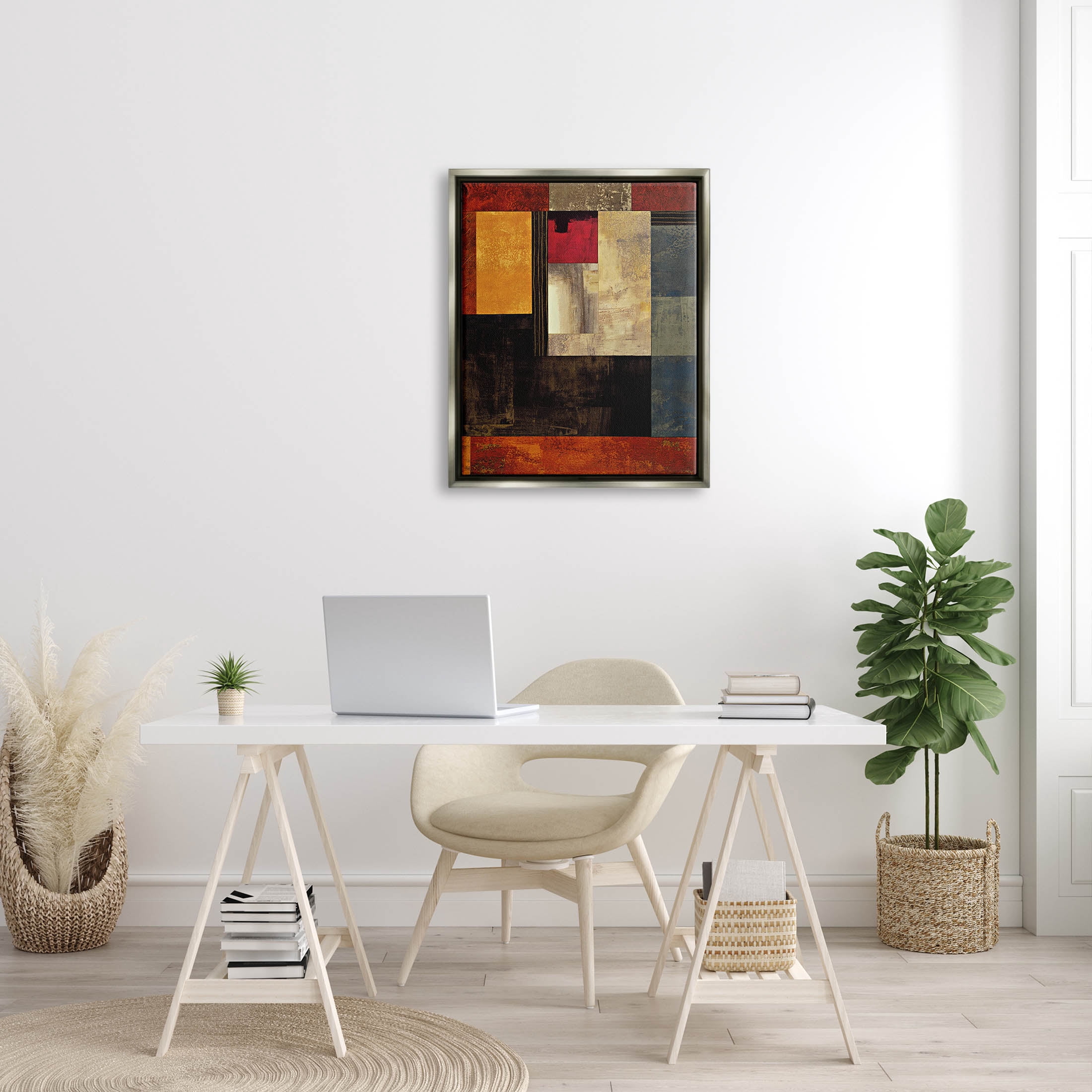 Rich Red Geometric Squares Abstract Graphic Art Luster Gray Framed Art Print Wall Art