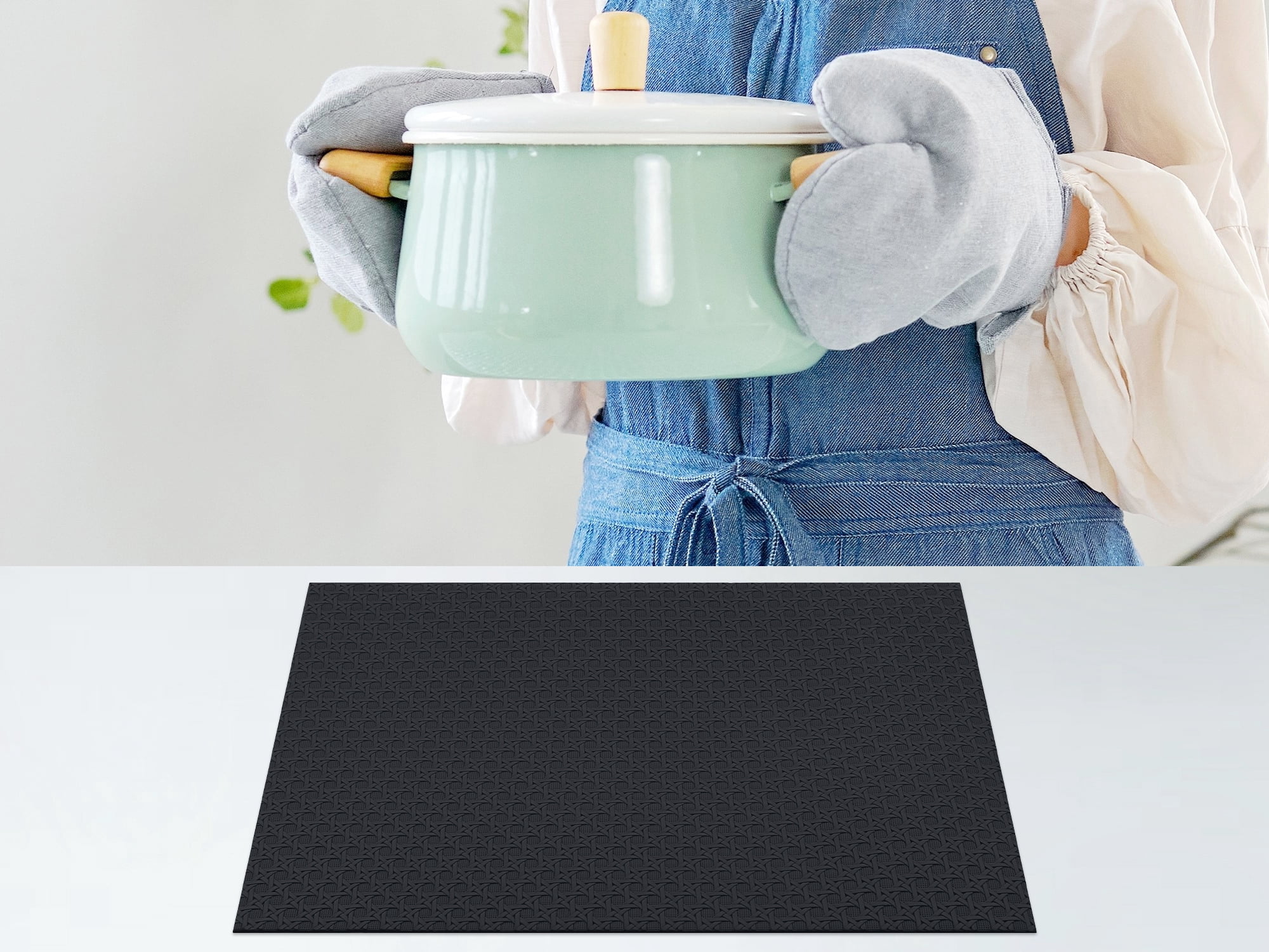 Unique Bargains Set of 6 Woven Placemats for Dining Black 17*12in