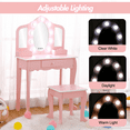 thumbnail image 5 of COZONY Kids Modern Vanity Table Set with 3 Mirrors, LED Lights, and Storage, 5 of 9