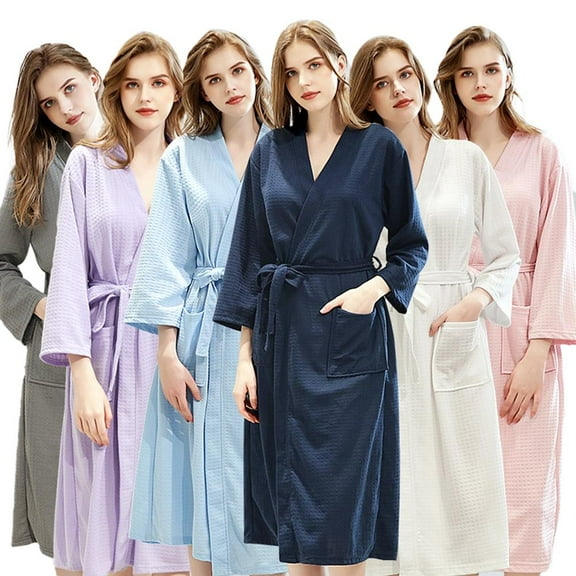 Lightweight Long Waffle Kimono Spa Robe for Women, M-XL