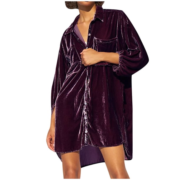 Moda Mujer Invierno Terciopelo Manga Larga Botón Bolsillo Casual Camisa Abrigo Odeerbi ODB-6