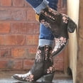 thumbnail image 2 of CEHVOM Women Embroidered Cowboy Riding Boots Casual Warm Middle Heels Middle Tube Short Boots Shoes, 2 of 3