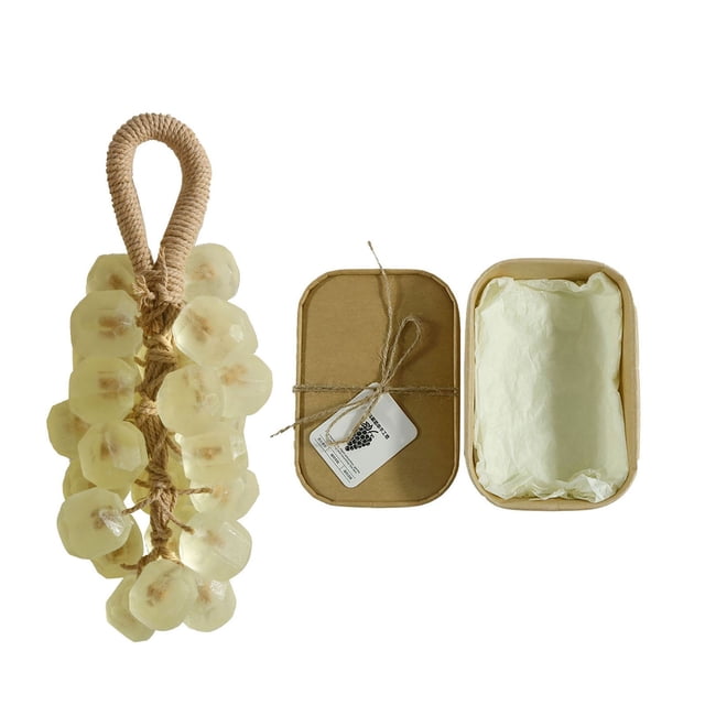 Visland Grape Soap on Rope Handmade Translucent Fruit Shaped Soap Decorative Bathroom Travel Hanging Soap for Shower Sink
