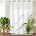 thumbnail image 3 of Marble Sage Green No Hook Shower Curtain Waterproof,Bathroom Curtains with Snap in Liners and See Through Top Window,Gold White Modern Gradient Ocean Wavy Hotel Bathtub Curtains Shower 60"Wx72"L, 3 of 8
