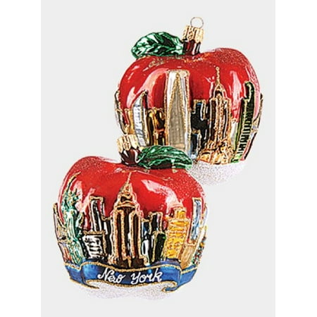 New York City Figural Apple Polish Glass Christmas Ornament NYC Decoration