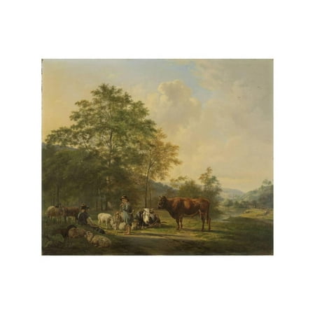 - Hilly Landscape with Shepherd, Drover and Cattle Print Wall Art By Pieter Gerardus van Os