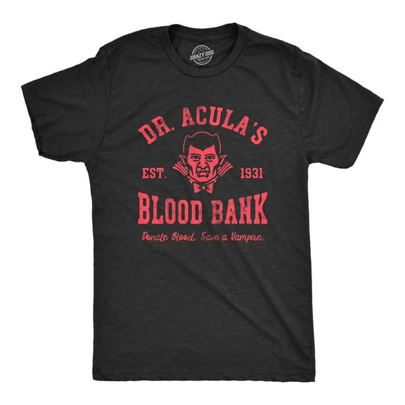 Mens Dr Aculas Blood Bank T Shirt Funny Scary Halloween Party Vampire Donor Tee for Guys Graphic Tees