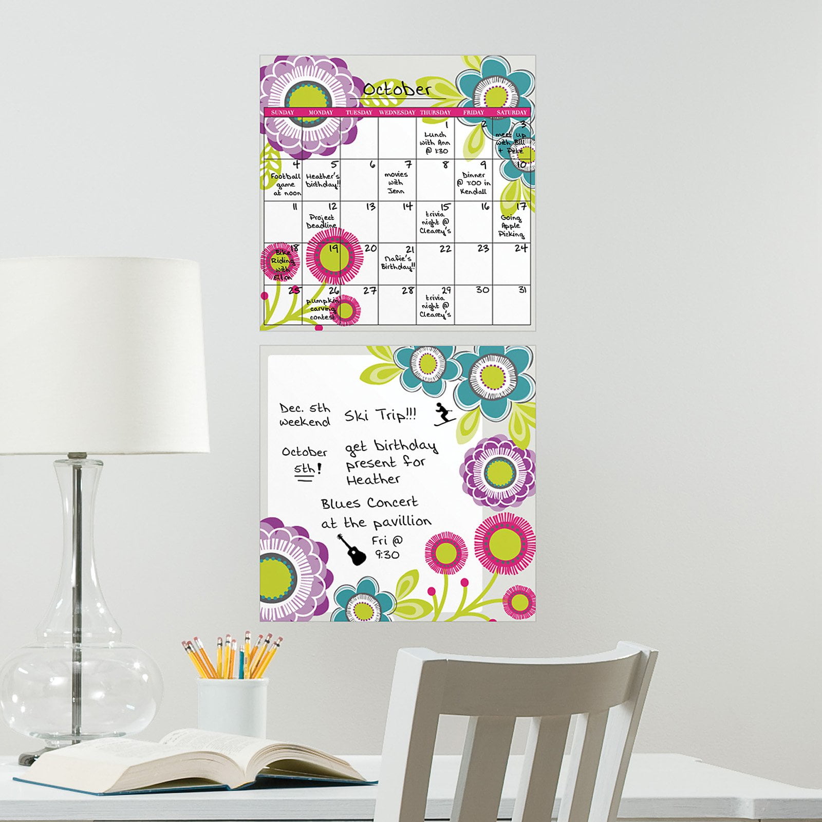 Wall Pops Poppy DryErase Board/Calendar Combo (2 Pc) Wall Decals