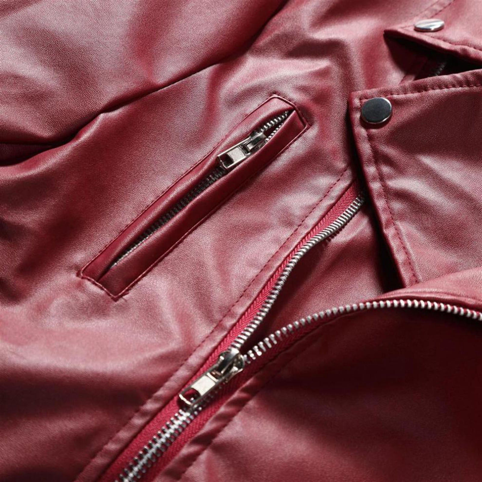 Dagegui Mens Faux Leather Jacket Fall Winter Motorcycle Biker Coat Stylish Lapel Zip Up Outwear with Pocket Red XL