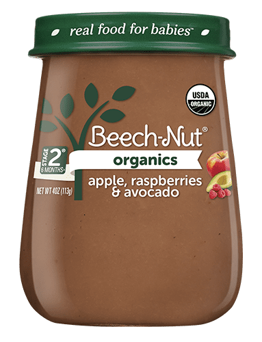 Beech-Nut Organics Stage 2 Non-GMO Baby Food, Apple Raspberries & Avocado, 4 oz Jar