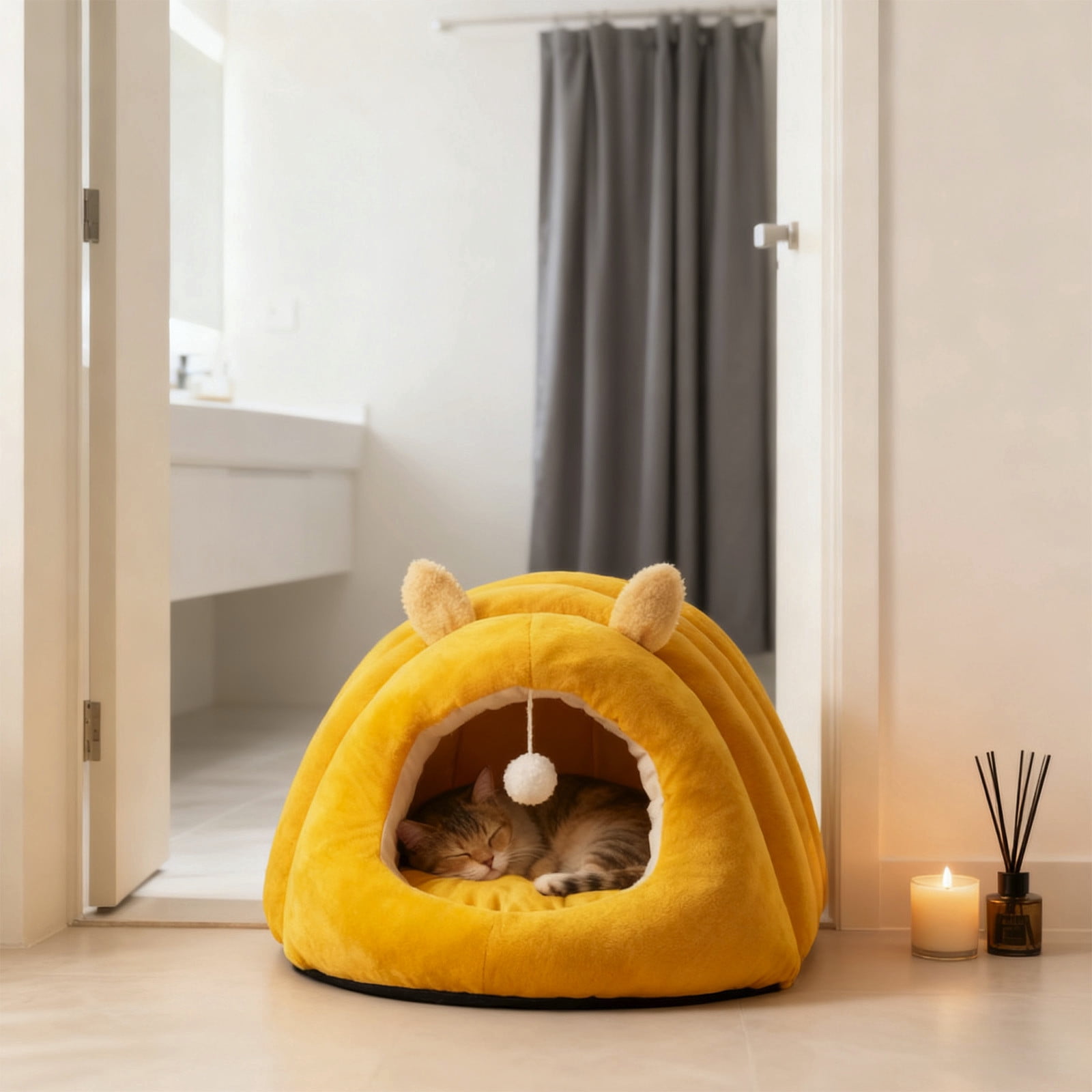 Cat Bed Upgraded Warm Pet Bed For Winter, Calming Plush Anti-Anxiety Cuddler, Removable Cushion, For Cats Dogs Under 6 Pounds Home Decor