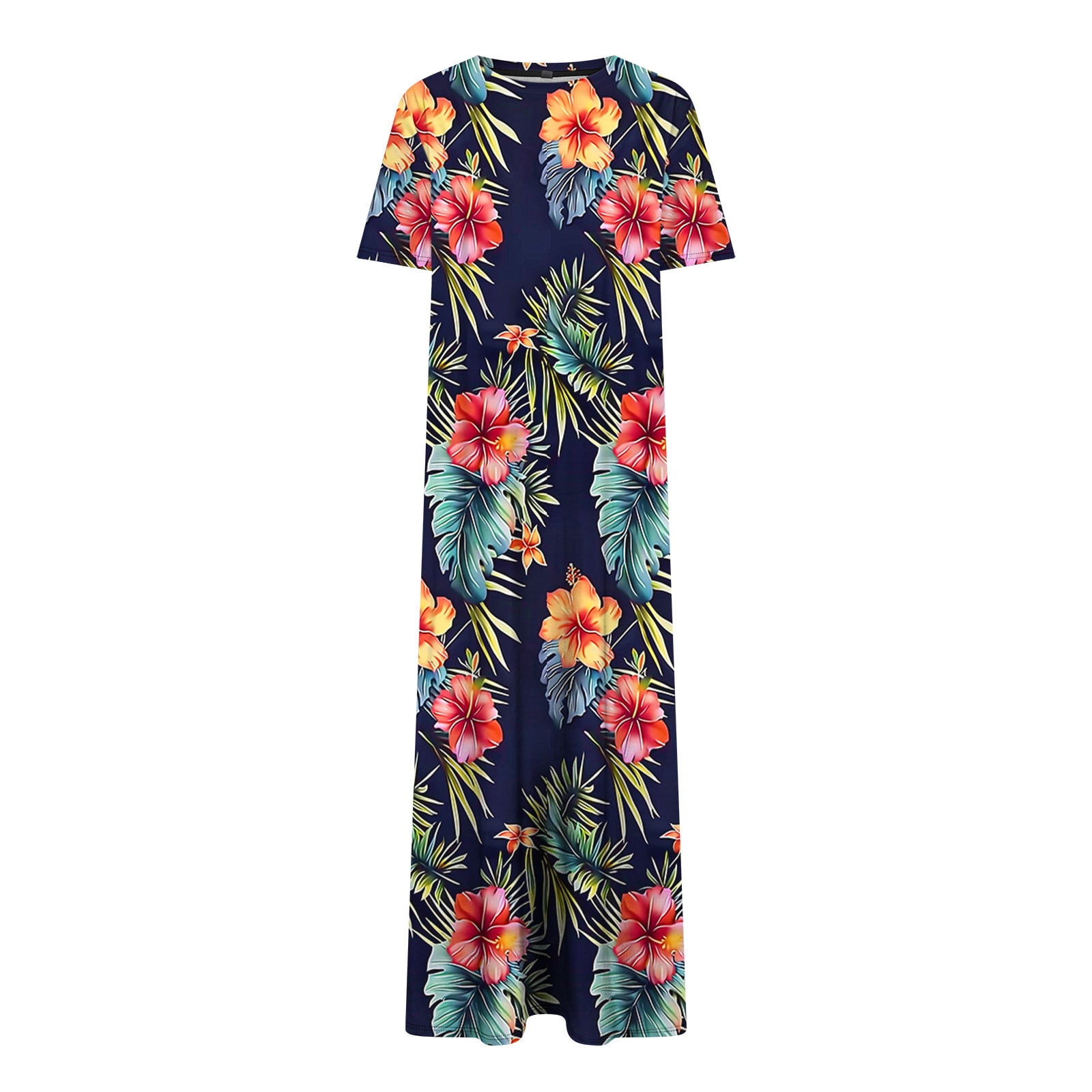 Sexlip Womens Dress Vibrant Floral Print Short Sleeve Split Hem Soft Fabric Relaxed Silhouette for Daily Leisure Multicolor S