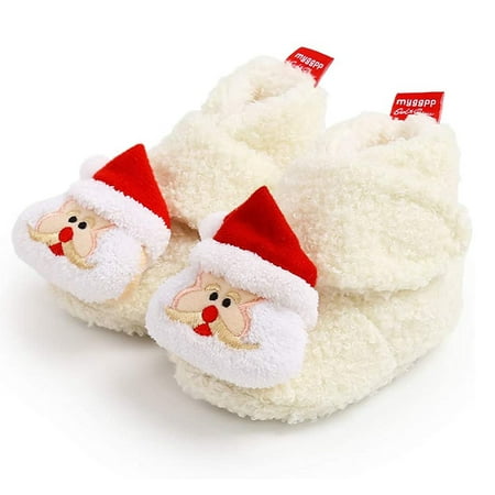 

Kartokner Infant Baby Slippers Girls Boys Booties Chirstmas Warm Baby Socks Shoes Newborn Crib Shoes Baby Footwear Prewalkers (white 12cm/4.72in)