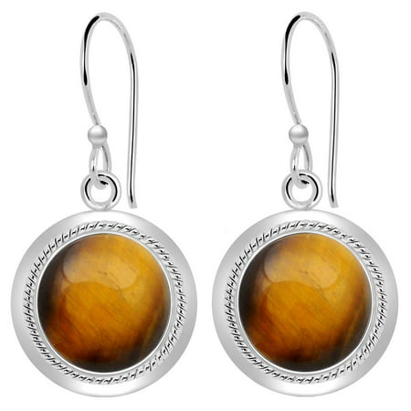 Tiger Eye Gemstone 925 Sterling Silver Round Dangle Earrings For Women's And Girls , Genuine Gemstone, Handcrafted, Best Gift For Any Occasion, Free Gift Box (10 MM, 8 (Best Precious Metal Dealers)