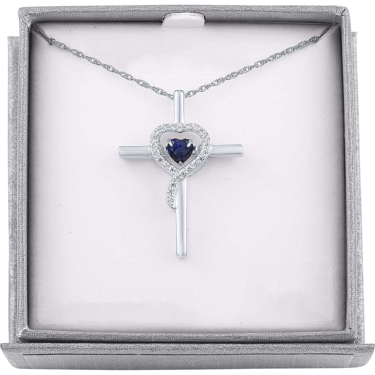 Ladies Brilliance Fine Jewelry Women's Created Blue Sapphire Dancing Cross Pendant in Sterling Silver, 18"