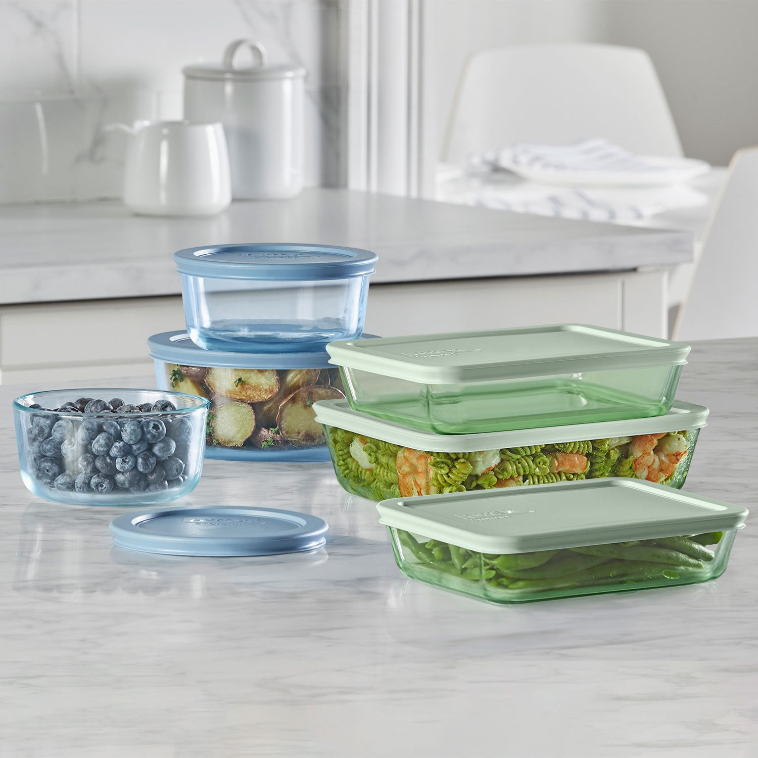 Pyrex Simply Store Tinted 12-Piece Glass Food Storage Container Set, Green & Blue - Samsclub.com