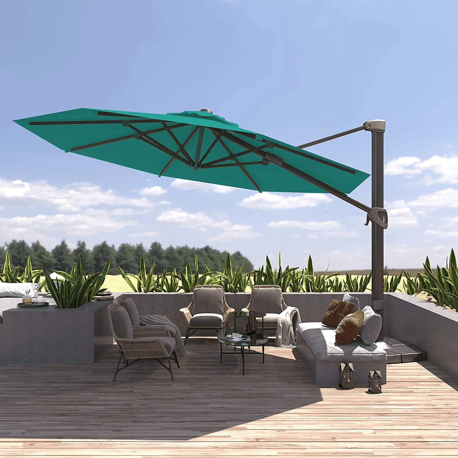 BLUU REDWOOD 10 FT 2 Tier Square Patio Umbrella Offset Cantilever Outdoor Rectangular Umbrellas