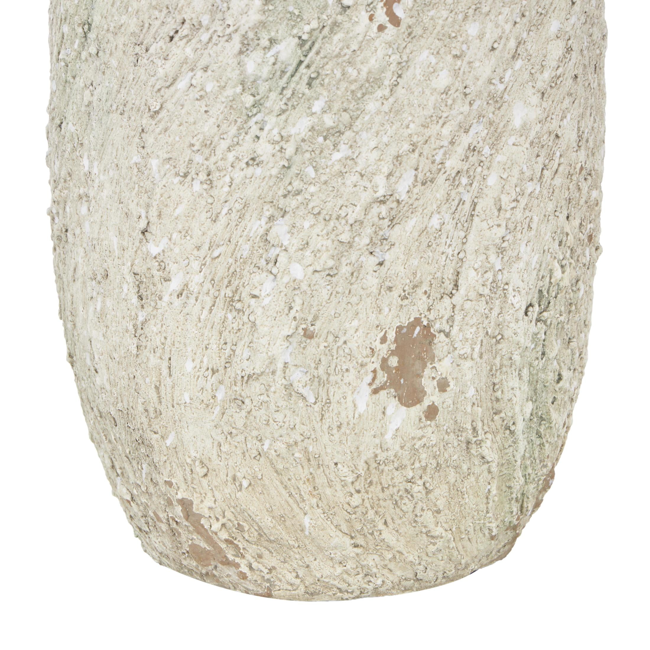 DecMode 15" Antique Textured Amphora Cream Magnesium Oxide Vase with 2 Small Handles