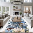 thumbnail image 3 of 5'x7' Area Rugs for Living Room Bedroom, Blue Christmas Poinsettia Washable Rug Carpet Runner Indoor Outdoor, Xmas Botanical Balls Snowflake Non Slip Floor Mats Area Rug for Kitchen, Nursery, 3 of 8