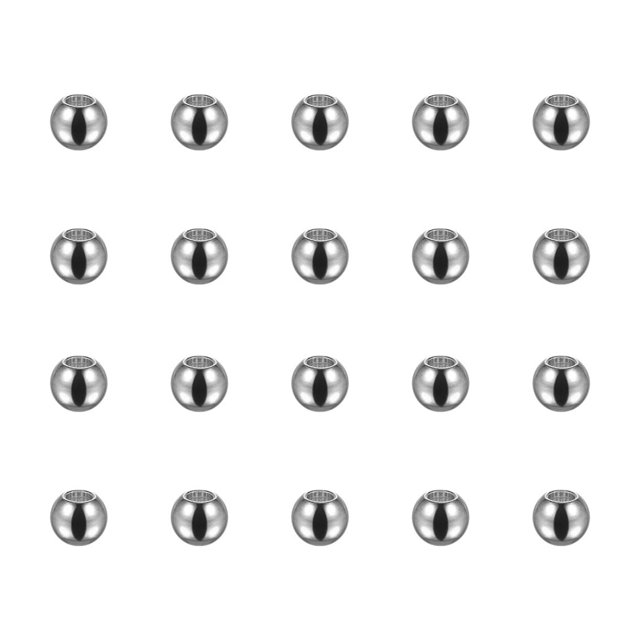 20uds Cuentas 4mm Inoxidable Acero 1,8mm Agujero Diámetro Cuenta para Bricolaje Artesanías, Plateado Tono