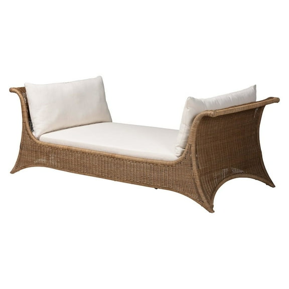 bali & pari Natural Rattan Daybed with Cushions - Coastal Boho Indoor Lounge Sofa Bench