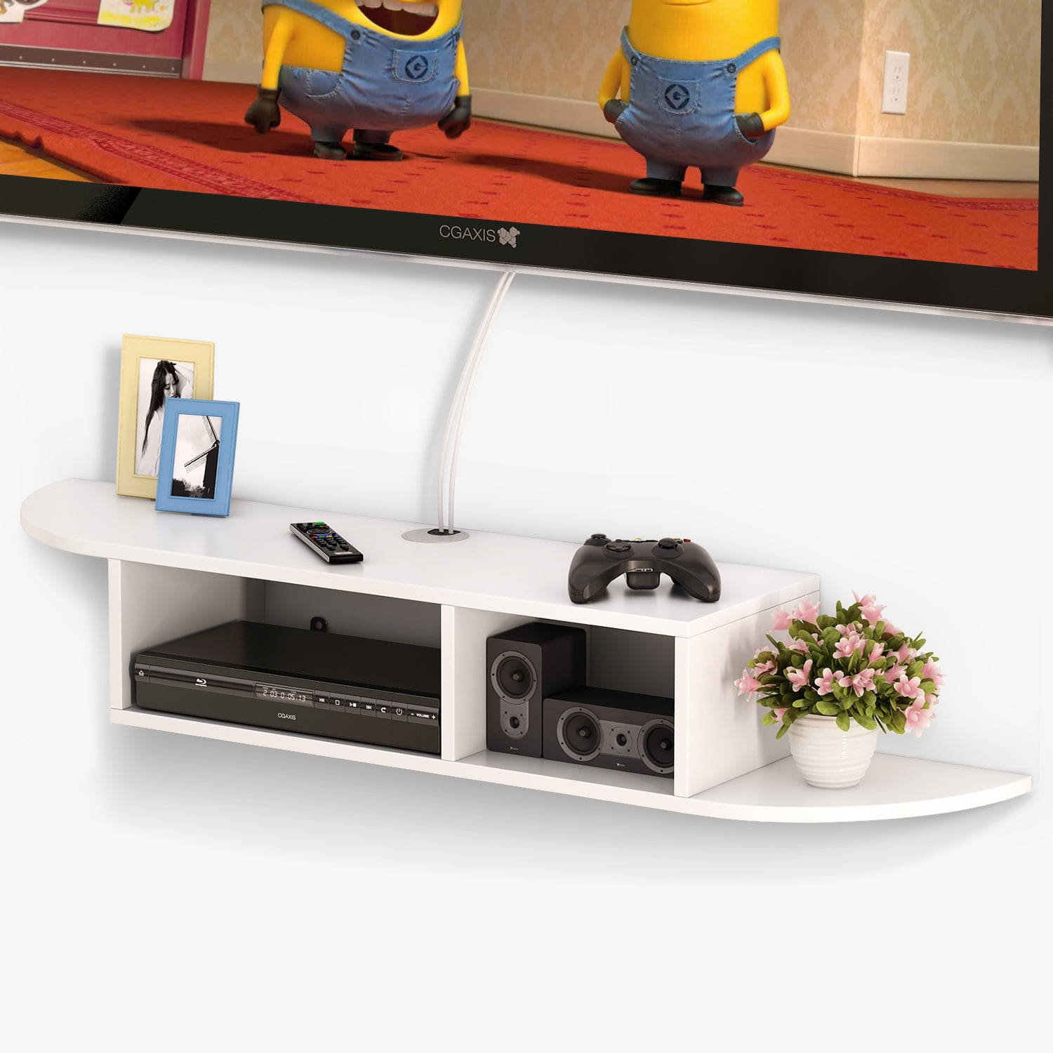 Tribesigns 2 Tier Modern Wall Mount Floating Shelf Tv Console 43 3x9 4x7 Inch For Cable Boxes Routers Remotes Dvd Players Game Consoles White Walmart Com Walmart Com