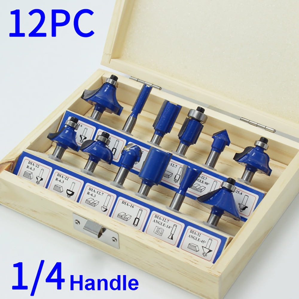 12/15pcs 12.7mm 6.35mm 8mm Shank Router Bits Set Milling Cutter with Wood Case 