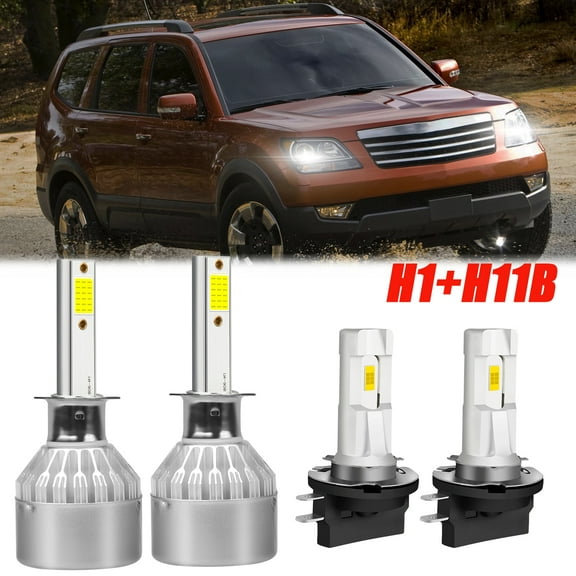 HMCYCI Fits 2009-2011 Kia Borrego LED Headlight Bulbs H1 High Beam H11B Low Beam Set 4pcs White Lamp