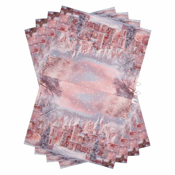Pink Christmas Kitchen Towels Set of 4, Water Absorbent Dish Towel, Pink Town Xmas Tree Snowflake Decorative Hand Towels - Quick Drying Cloth for Cooking Baking, 18x28 Inch