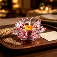 thumbnail image 5 of Crystal Lotus Tealight Candle Holder - Glass Tea Light Candlestick, Clear Crystal Figurine Ornament for Home, Office, Christmas, Halloween Decoration, 5 of 7